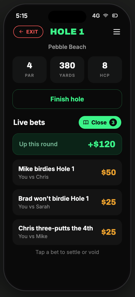 SANDBAGR — live bets ledger