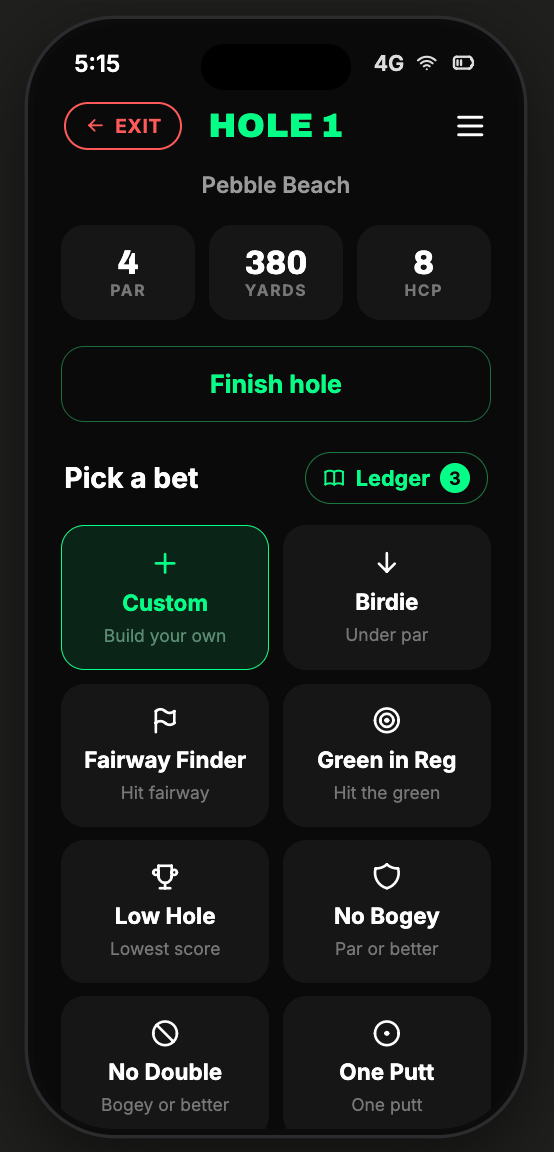 SANDBAGR — pick a bet on Hole 1